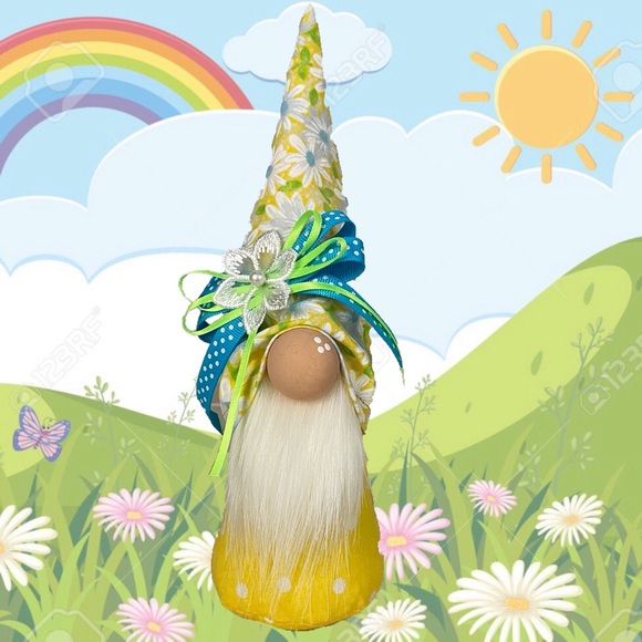 Hand Crafted Other - SOLD 🚫 Spring Summer Gnome Daisy Print Yellow Polka Dot Multicolor Bow